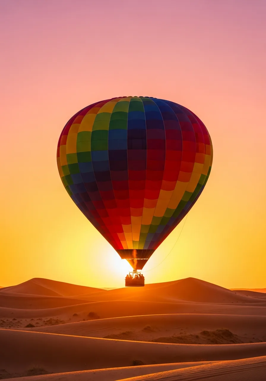Hot air balloons over the Dubai desert at sunrise