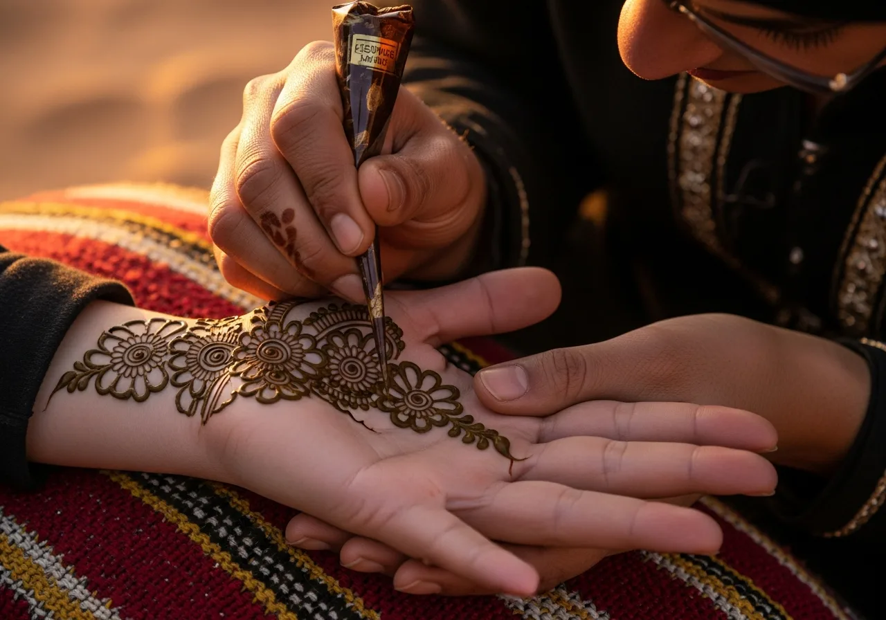 Henna painting at the camp