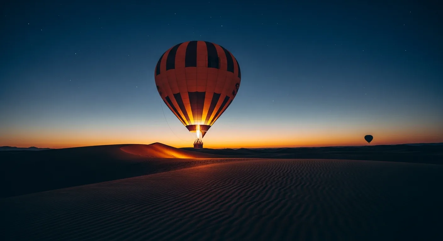 Hot air balloons over the Dubai desert at sunrise