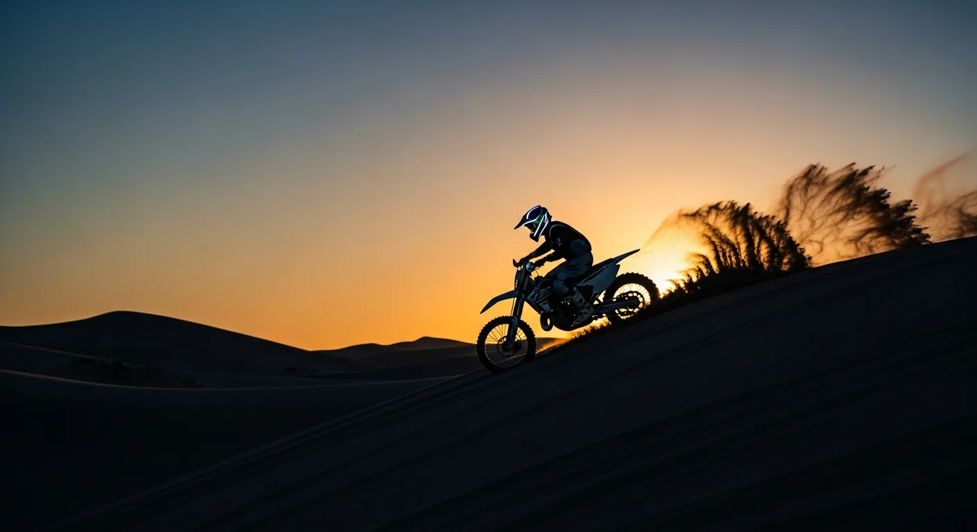 Dirt bike rider on a dune slope in Dubai