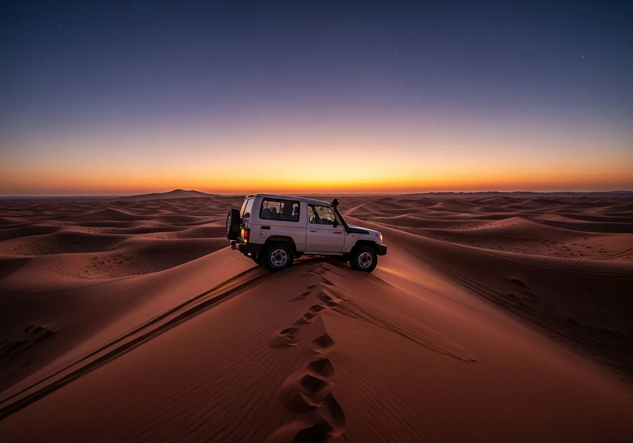 Private Evening Desert Safari With BBQ Dinner Land Cruiser 4×4