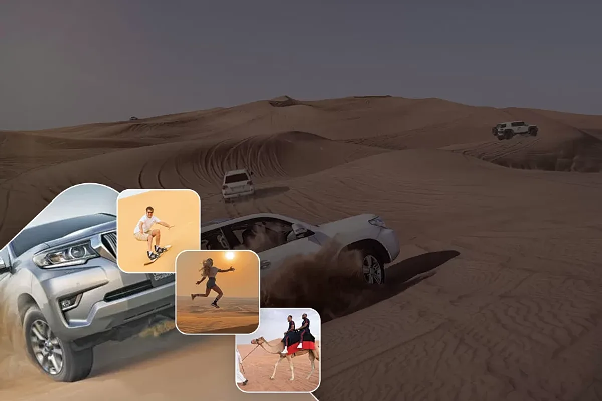 Private 4x4 at sunrise on red dunes